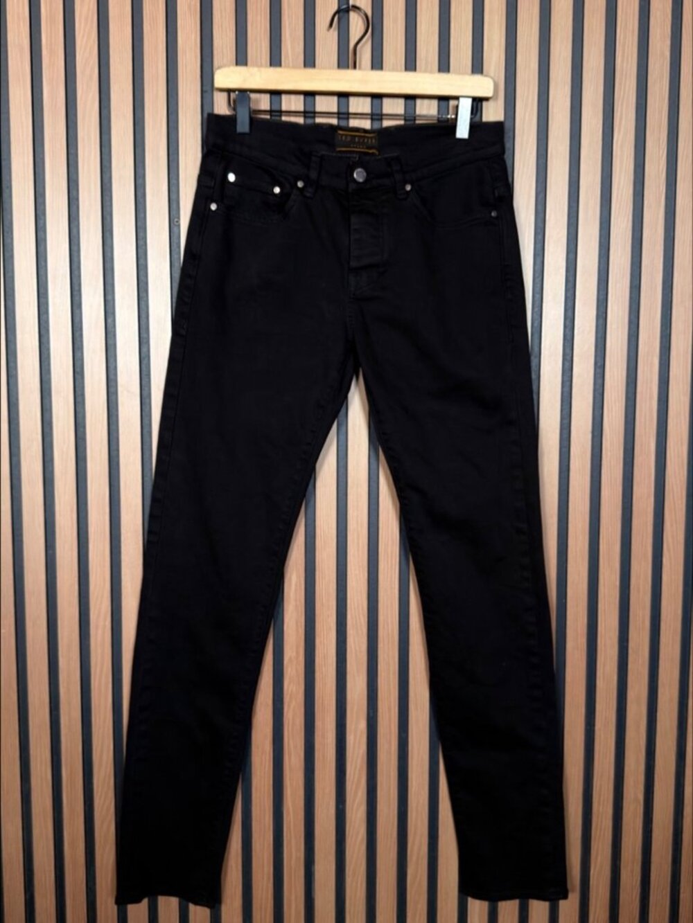 Ted Baker London 30R Womens Black Button Fly 5 Pocket Straight Rigid Denim